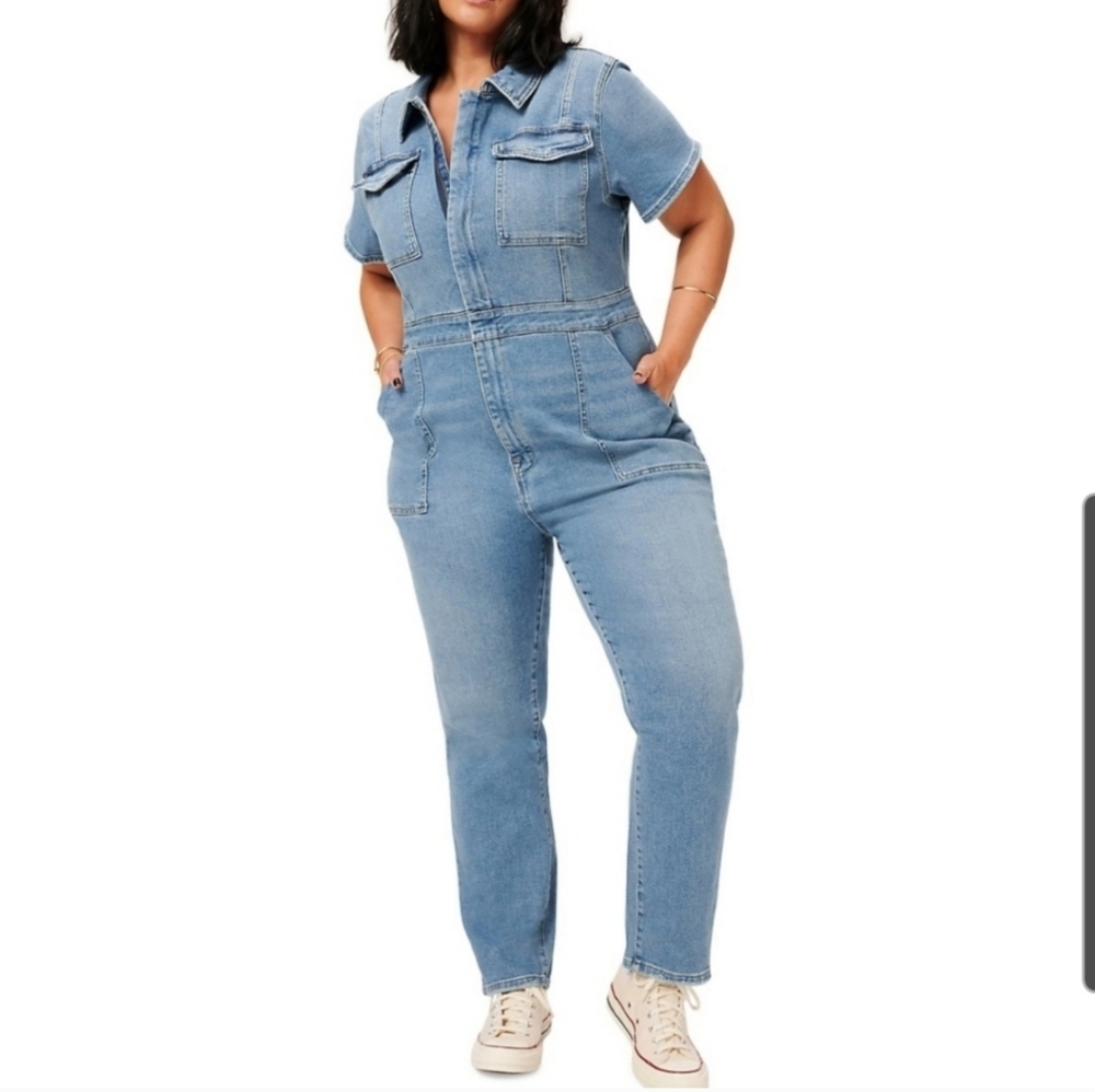Good American Light Blue Denim Jumpsuit